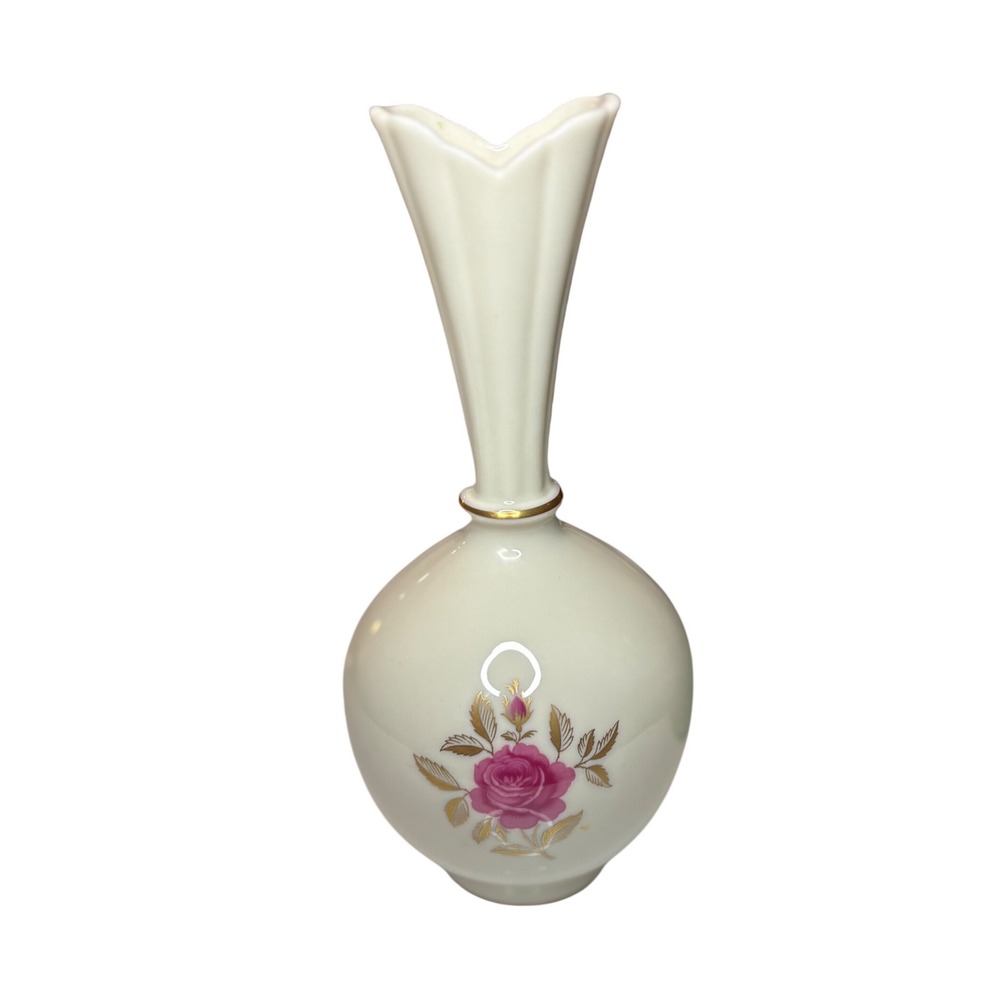 Vintage Lenox Bud Vase Pink Rose Gold Trim Porcelain USA Small Floral Vase
